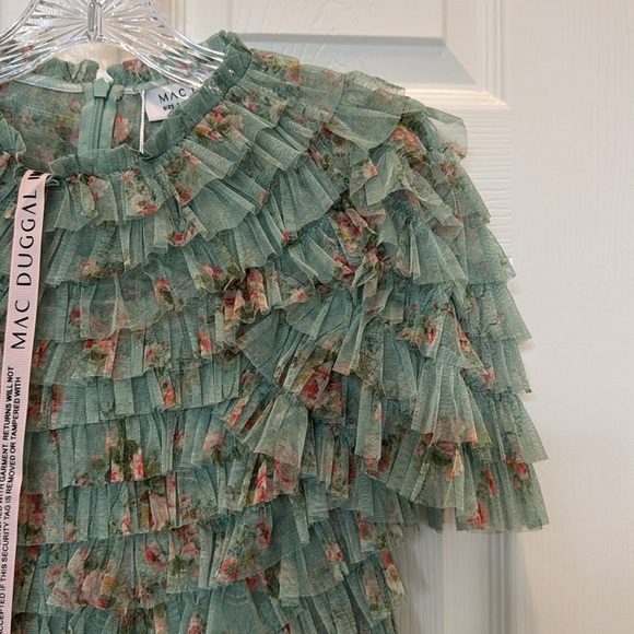 NWT Mac Duggal 8014 Green Ruffle Tiered Short Sleeve A Line Dress Size 6 - Picture 11 of 15